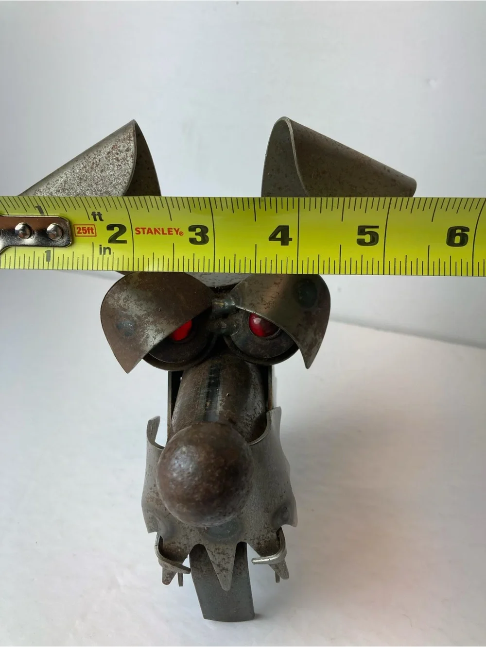 Stanley Metal Dog Figurine - Recycled Metal Red Eyed Junkyard Dog Bottle Topper
